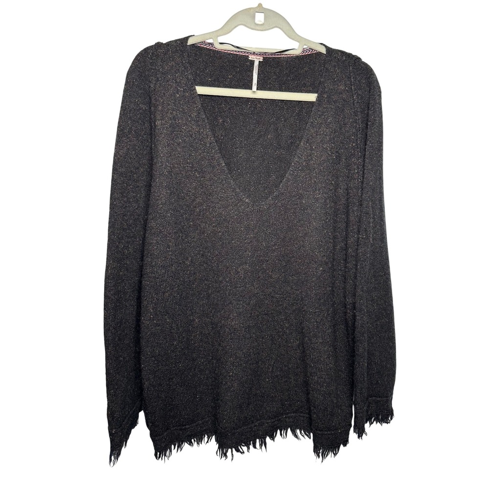 Free People Women's Brown Wool Linen Blend Fringe Irresistible Sweater Small